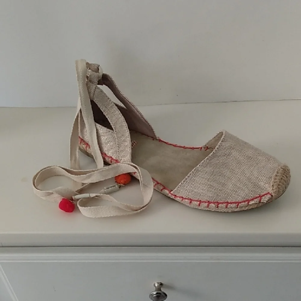 Sugar Beige Tie Ankle Lace Espadrille Flats